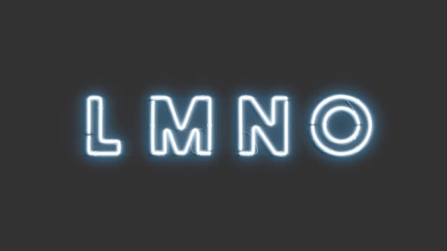 Neon L M N O letters, broken ultraviolet font mockup