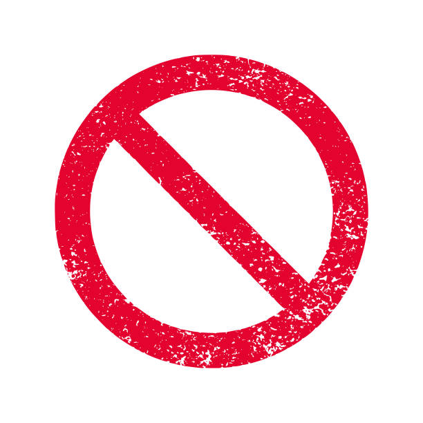 Vector red prohibition sign "No" symbol. Red prohibition sign. Textured design element isolated on white background fail stamp stock illustrations