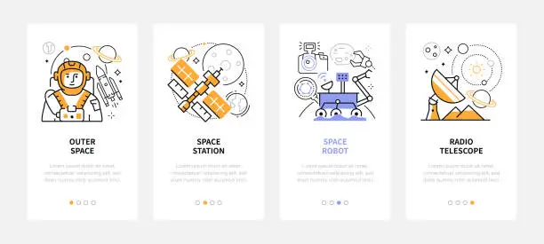 Vector illustration of Space exploration - modern line design style web banners