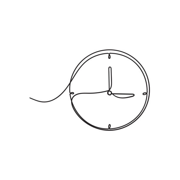 rysunek ręczny ciągła linia doodle zegar ilustracji - alarm ilustracje stock illustrations