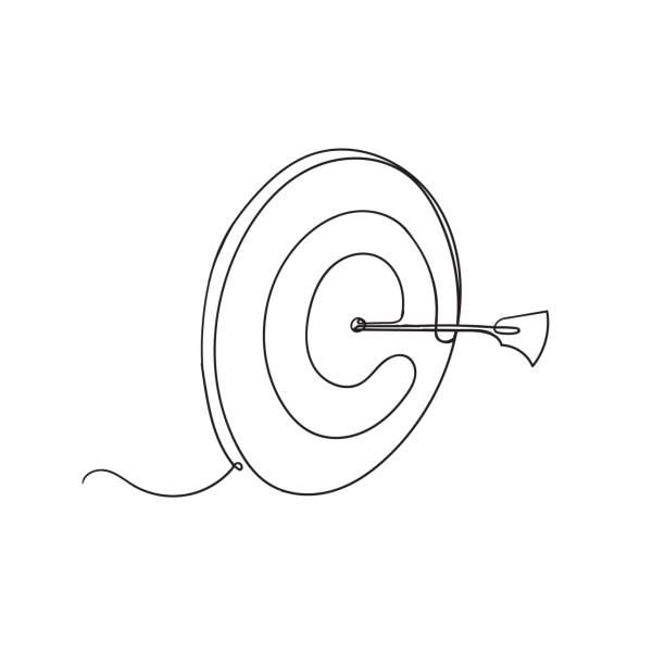 ilustrações de stock, clip art, desenhos animados e ícones de hand drawing continuous line doodle dartboard arrow - performance efficiency business determination