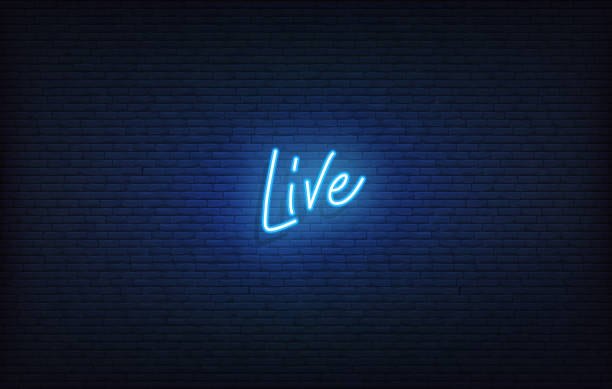 illustrazioni stock, clip art, cartoni animati e icone di tendenza di segno al neon in diretta. brillante modello live lettering al neon. - live recording