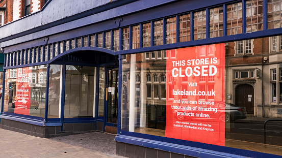 Epsom London UK, March21 2021, High Street Branch Of Lakeland Homeware Store Shut down During Covid-19 Coronavirus Lockdown