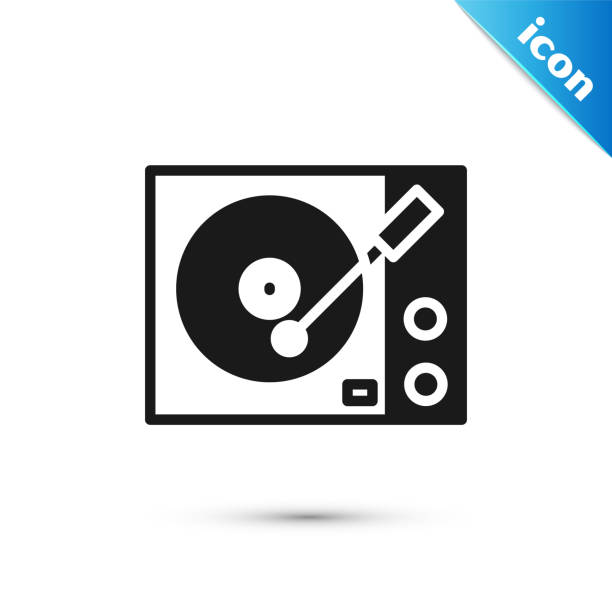 Grey Vinyl player with a vinyl disk icon isolated on white background. Vector Grey Vinyl player with a vinyl disk icon isolated on white background. Vector. dj clipart stock illustrations