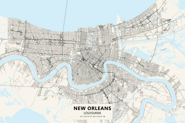 New Orleans, Louisiana USA Vector Map Poster Style topographic / Road map of New Orleans, Louisiana . USA United States of America. Original map data is open data via © OpenStreetMap contributors. All maps are layered and easy to edit. Roads are editable stroke. louisiana illustrations stock illustrations