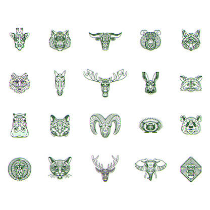 Glitch effect animal logos. Vector animal illustration.