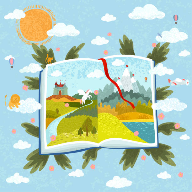 istock Illustration of open book with fabulous pictures 1310948666