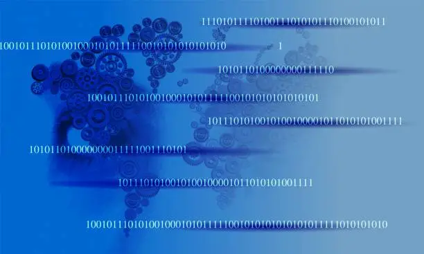 Photo of Digital cogs global circuit binary background. future binary technology telecoms background, Network concept. communication. Technology web background. Virtual concept. world network technology communication background.Abstract futuristic.