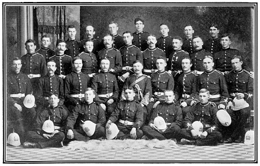 The group of soldiers from Prince Edward Island sent to the 2nd (Special Service) Battalion, Royal Canadian Regiment of Infantry for the Second Boer War in South Africa. Vintage etching circa 19th century.