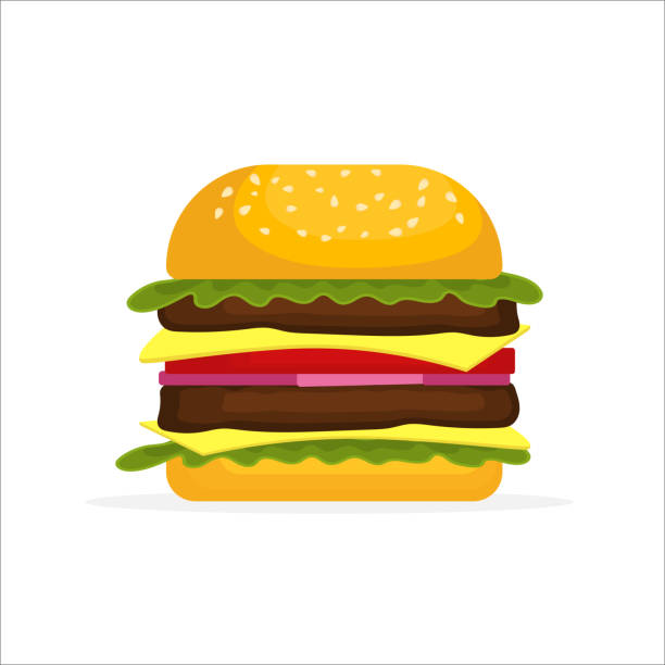 istock Burger in cartoon style. Closeup for promotion design. Abstract background. Logo design. Fast food. 1310953798