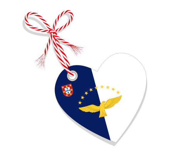 ilustrações de stock, clip art, desenhos animados e ícones de flag as a heart "i love azores" with a cord string, vector illustration isolated on white background - azores
