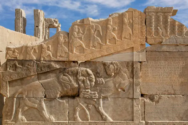 Photo of Reliefs in the ancient Persian city of Persepolis near Shiraz, Iran