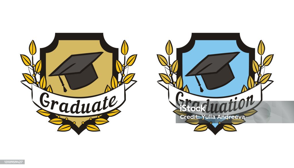 Graduation Security Logo Graduation Logo With Shield Cap And Laurel Branches Stock Illustration ...