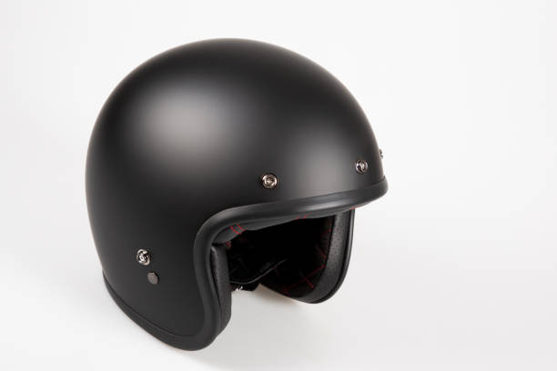 открытое лицо мотоцикл шлем черный винтаж для ретро-стиля - helmet helmet visor protection black стоковые фото и изображения
