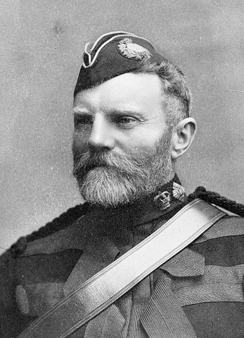 Portrait of Lawrence William Herchmer, 5th and last Commisioner of the North-West Mounted Police (1840 - 1915). Vintage photo etching circa late 19th century. The NWMP would become the Royal Canadian Mounted Police (RCMP).