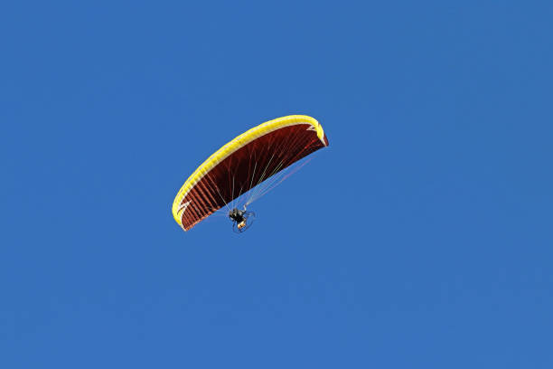 istock Paramotor in flight against the blue sky. A paraglider with motor 1310972028