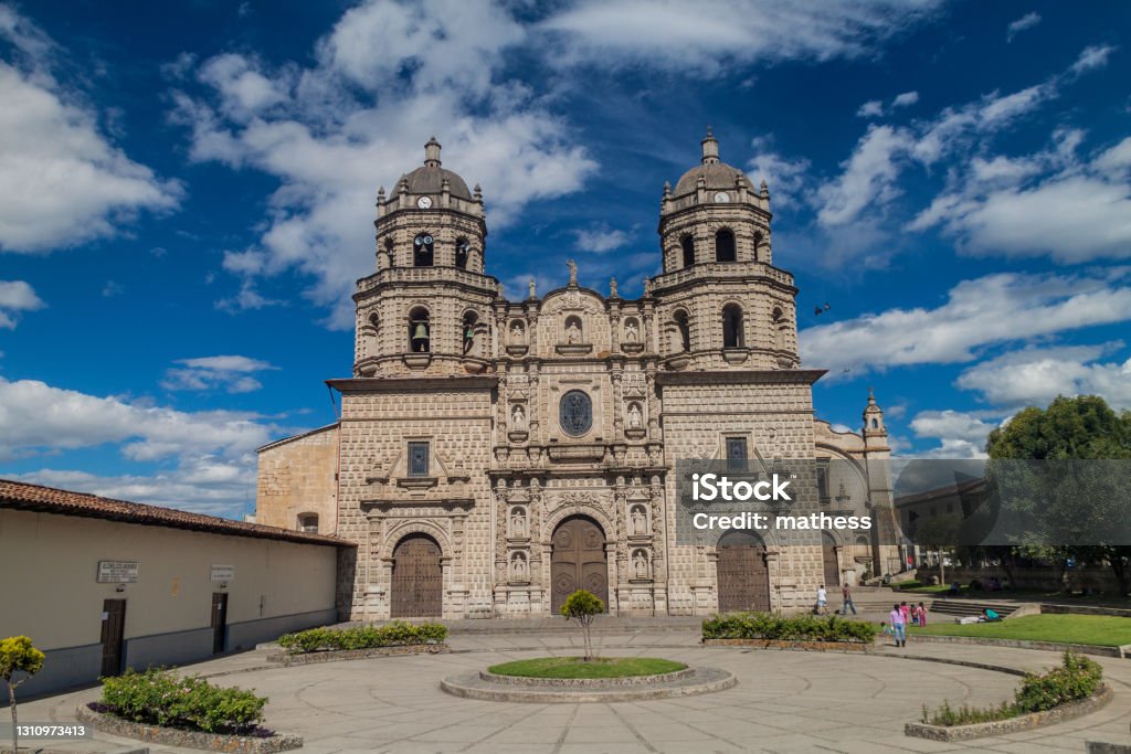 CAJAMARCA, PERU - JUNE 8, 2015: Cathedral in Cajamarca, Peru. Cajamarca Region Stock Photo