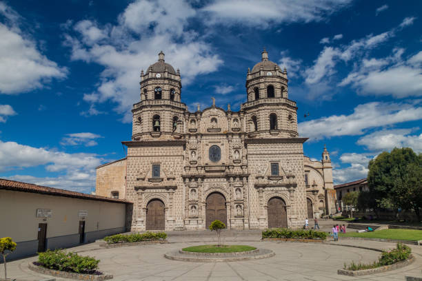 CAJAMARCA, PERU - JUNE 8, 2015: Cathedral in Cajamarca, Peru. CAJAMARCA, PERU - JUNE 8, 2015: Cathedral in Cajamarca, Peru. cajamarca region stock pictures, royalty-free photos & images
