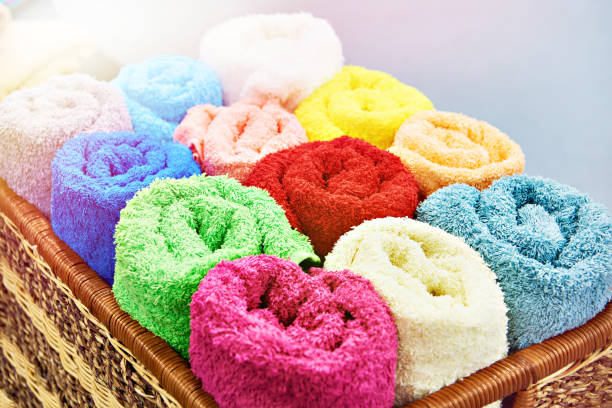 Assortment of colored terry towels for spa