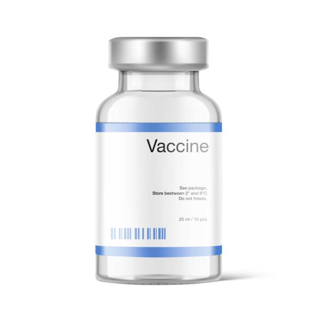 istock Transparent glass bottle for vaccine injections mockup. 1310975278