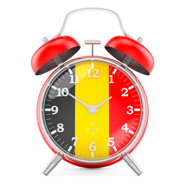 istock Alarm clock with flag of Belgium, 3D rendering isolated on white background 1310976127
