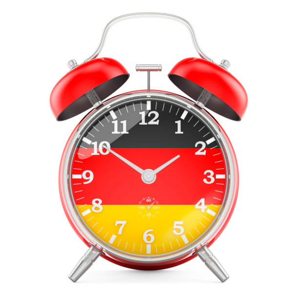 Alarm clock with flag of Germany, 3D rendering isolated on white background