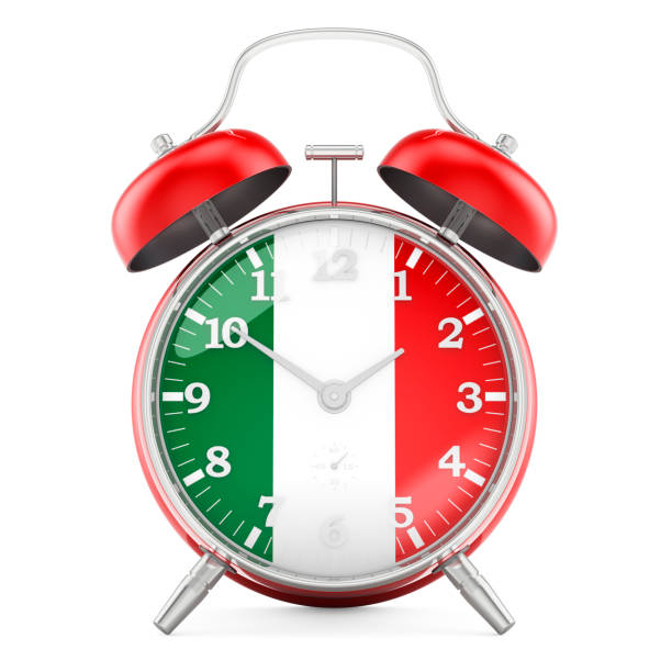 istock Alarm clock with flag of Italy, 3D rendering isolated on white background 1310977783