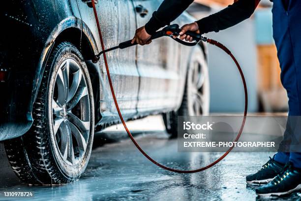The Washing Process On A Self Service Car Wash Stock Photo - Download Image Now - Car Wash, Car, Washing