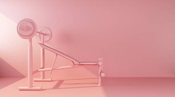 simulator with barbell background of pink wall