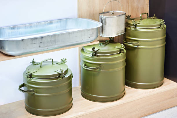 istock Army green metal thermos in store 1310978876