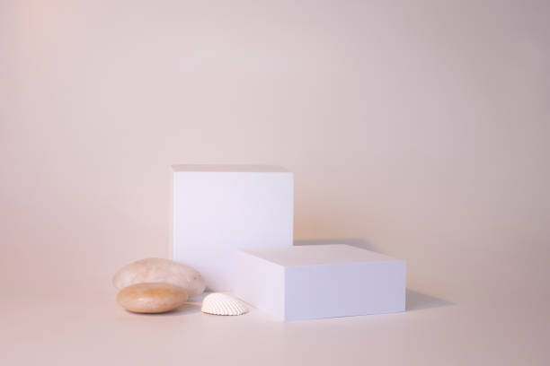 istock White podium on the white background. Podium for product, cosmetic presentation. Creative mock up. Pedestal or platform for beauty products. 1310978897