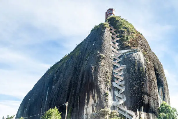 Steep steps rising up Piedra el Penol, Colombia.