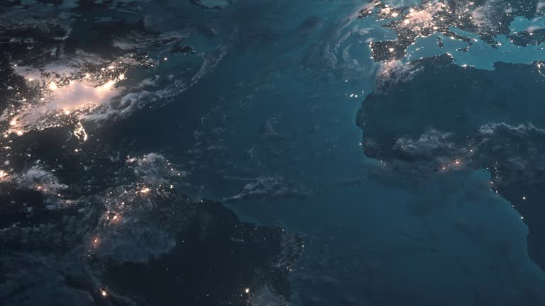 Flying over different continents in a high quality 3D rendered video with volumetric clouds, created from ultra high res 20k textures by NASA:
https://visibleearth.nasa.gov/images/55167/earths-city-lights,
https://visibleearth.nasa.gov/images/73934/topography,
https://visibleearth.nasa.gov/images/57747/blue-marble-clouds/77558l