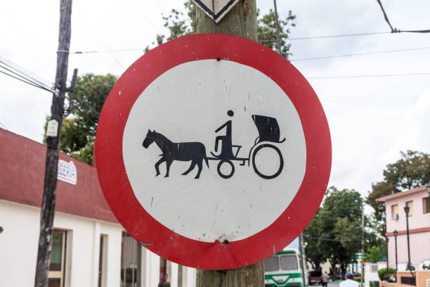 Horse carriage ban sign in Bayamo, Cuba