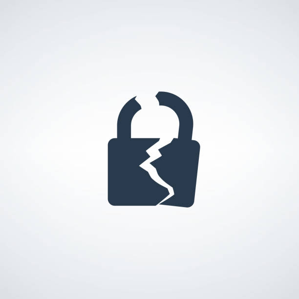 ilustrações de stock, clip art, desenhos animados e ícones de broken or cracked lock icon. vector illustration isolated on white background. unlock icon. - padlock lock security system security