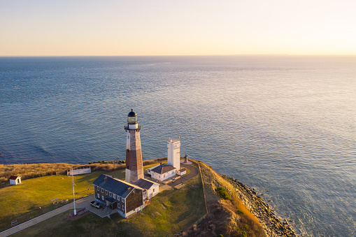 Aerial View of Montauk Lighthouse during a sunrise