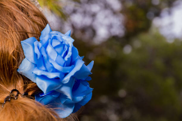 niebieski klips do włosów w kształcie róży - human hair women horizontal rose petals zdjęcia i obrazy z banku zdjęć