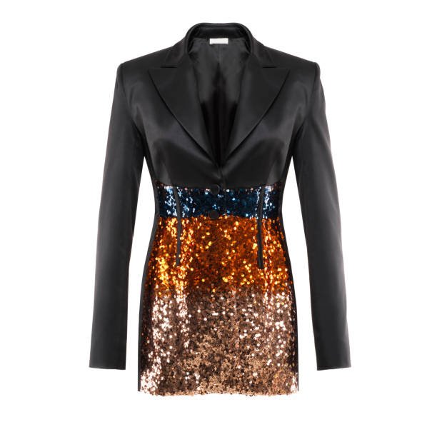 istock Women's fashionable jacket in sequins white background, invisible mannequin 1310986385