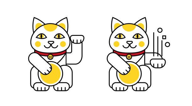 Lucky cat brings good luck. Cartoon cat Lucky cat brings good luck isolated on white background. Maneki neko cartoon cat. money cat stock illustrations