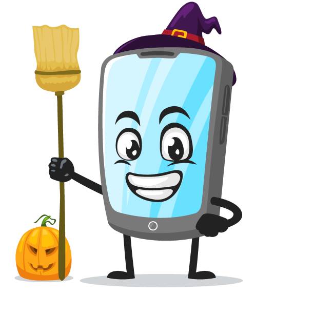 ilustraciones, imágenes clip art, dibujos animados e iconos de stock de ilustración vectorial del carácter de la tableta o mascota - halloween pumpkin jack olantern industry