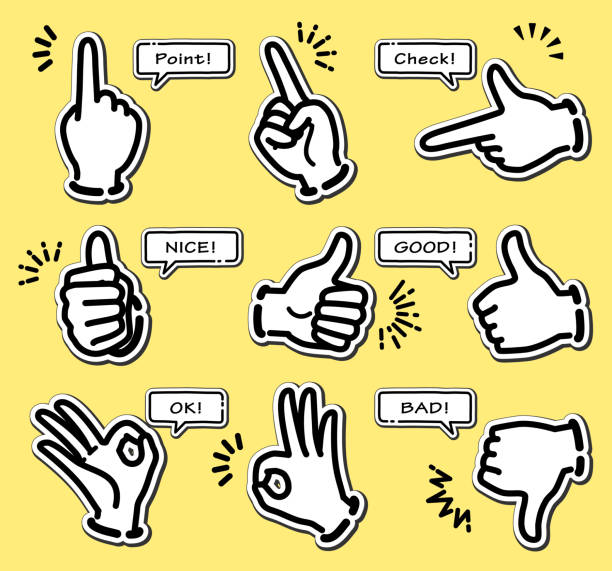 icon-sets verschiedener handgesten (sticker-stil) - zeigefinger stock-grafiken, -clipart, -cartoons und -symbole