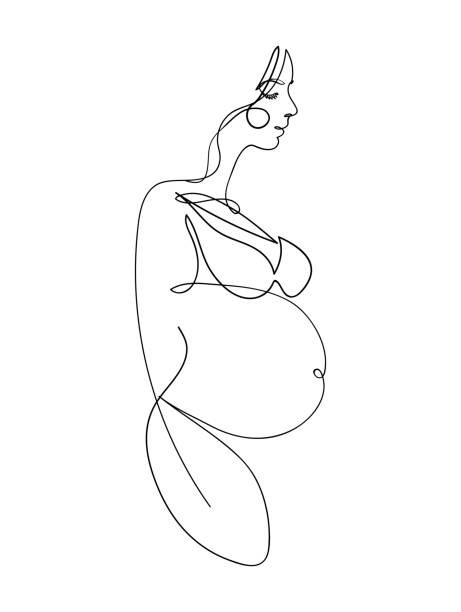Continuous line drawing. Side view of a pregnant woman in lingerie. Aesthetic art drawing about motherhood and pregnancy, beautiful young mom. Vector illustration. Drawing with one endless line. Side view of a pregnant woman in underwear. Aesthetic art drawing about motherhood and pregnancy, beautiful young mom. Vector illustration. pregnant clipart stock illustrations