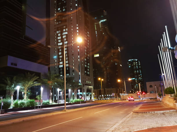 A night view of City Center Street, Qatar