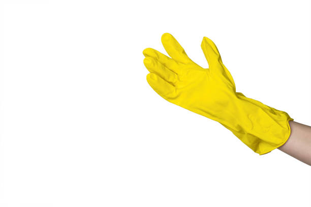 istock Hand in a rubber business glove isolated on a white background. 1311015990