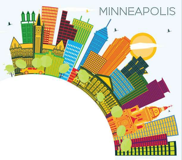 Minneapolis Minnesota USA City Skyline with Color Buildings, Blue Sky and Copy Space. Minneapolis Minnesota USA City Skyline with Color Buildings, Blue Sky and Copy Space. Vector Illustration. Travel and Tourism Concept with Modern Architecture. Minneapolis Cityscape with Landmarks. minneapolis illustrations stock illustrations