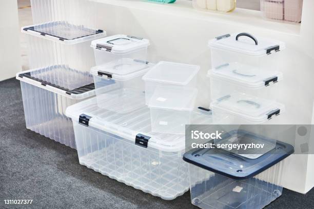 Household Plastic Storage Containers Stock Photo - Download Image Now - Plastic, Box - Container, Transparent