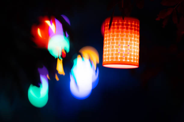 lamp to colorful light on dark night background
