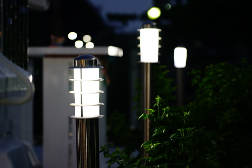 Street lamps LED  in Garden with night darkness background