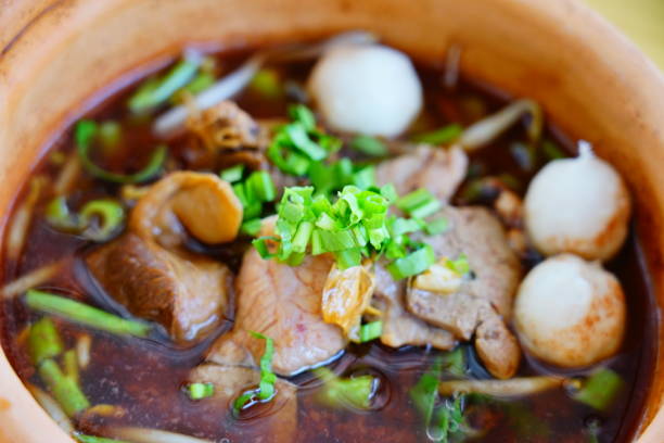 istock Top view about Thai Noodle pork Soup 1311030109