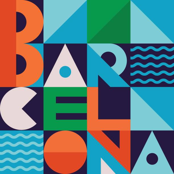 Barcelona vector geometric style print stylized design for print, cover, card, poster barcelona stock illustrations